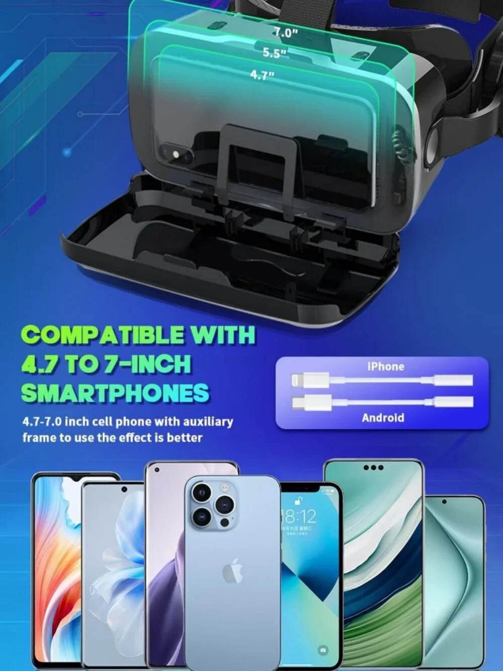 Immersive VR Headset with Built-in Headphones - 120° FOV for 3D Movies & Games